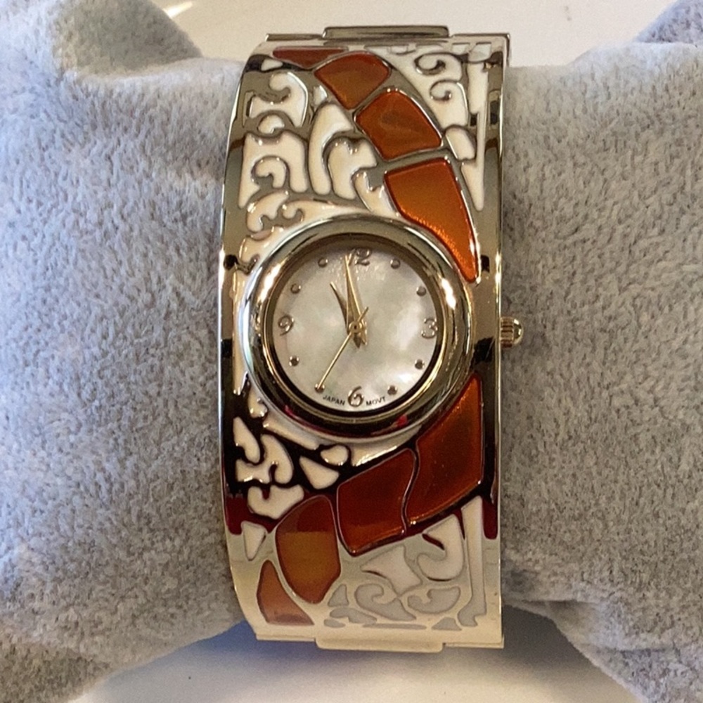 Gold Enamel Cuff Watch